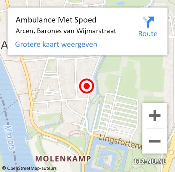 Locatie op kaart van de 112 melding: Ambulance Met Spoed Naar Arcen, Barones van Wijmarstraat op 19 april 2017 17:14