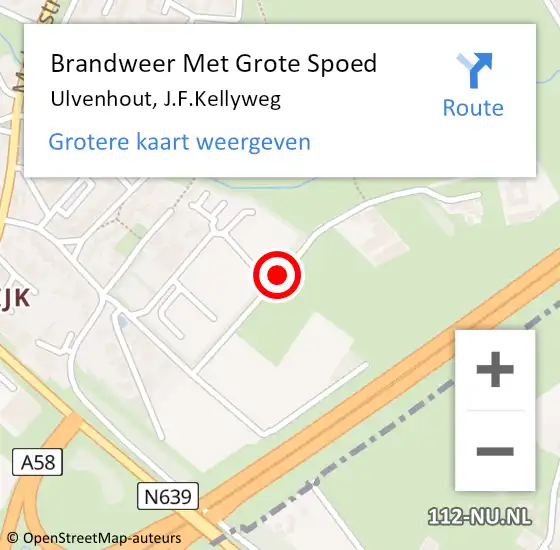 Locatie op kaart van de 112 melding: Brandweer Met Grote Spoed Naar Ulvenhout, J.F.Kellyweg op 19 april 2017 18:49