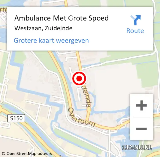 Locatie op kaart van de 112 melding: Ambulance Met Grote Spoed Naar Westzaan, Zuideinde op 19 april 2017 19:16