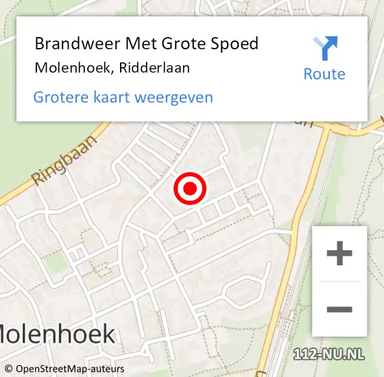 Locatie op kaart van de 112 melding: Brandweer Met Grote Spoed Naar Molenhoek, Ridderlaan op 19 april 2017 20:18