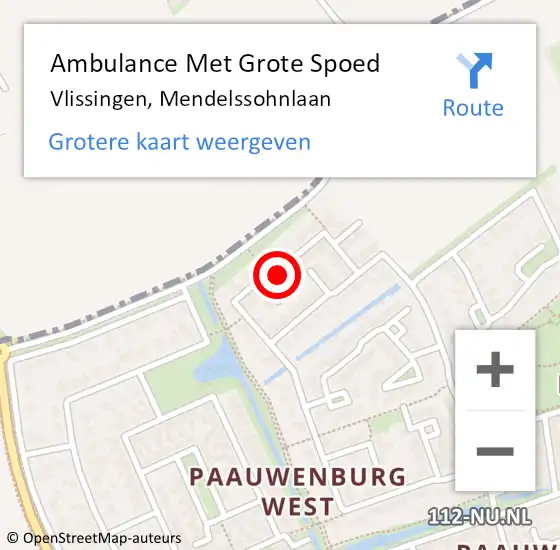 Locatie op kaart van de 112 melding: Ambulance Met Grote Spoed Naar Vlissingen, Mendelssohnlaan op 19 april 2017 20:58