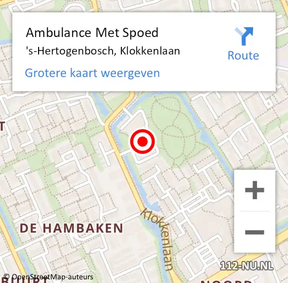 Locatie op kaart van de 112 melding: Ambulance Met Spoed Naar 's-Hertogenbosch, Klokkenlaan op 19 april 2017 21:19