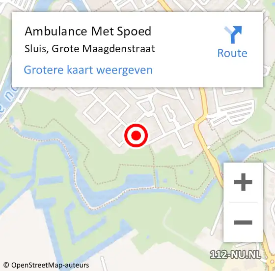 Locatie op kaart van de 112 melding: Ambulance Met Spoed Naar Sluis, Grote Maagdenstraat op 19 april 2017 21:37