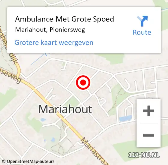 Locatie op kaart van de 112 melding: Ambulance Met Grote Spoed Naar Mariahout, Pioniersweg op 19 april 2017 22:02