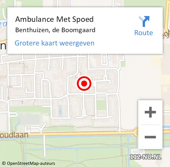 Locatie op kaart van de 112 melding: Ambulance Met Spoed Naar Benthuizen, de Boomgaard op 19 april 2017 22:04