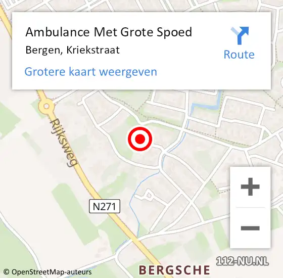 Locatie op kaart van de 112 melding: Ambulance Met Grote Spoed Naar Bergen, Kriekstraat op 20 april 2017 00:06