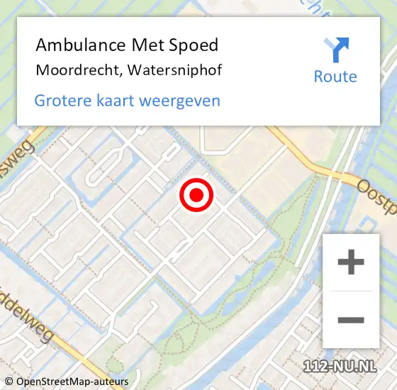 Locatie op kaart van de 112 melding: Ambulance Met Spoed Naar Moordrecht, Watersniphof op 20 april 2017 06:18