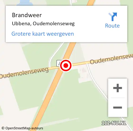 Locatie op kaart van de 112 melding: Brandweer Ubbena, Oudemolenseweg op 20 april 2017 06:35