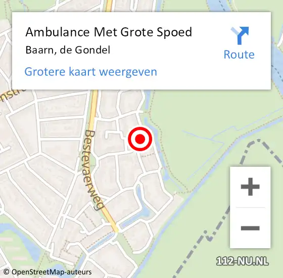 Locatie op kaart van de 112 melding: Ambulance Met Grote Spoed Naar Baarn, de Gondel op 20 april 2017 06:48