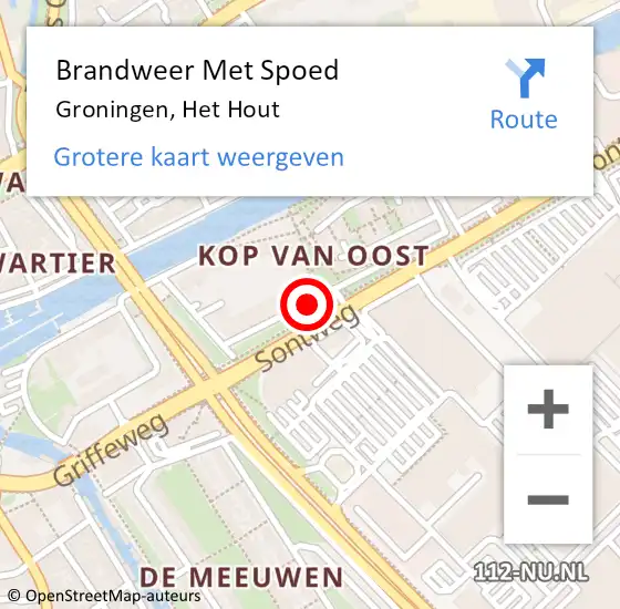 Locatie op kaart van de 112 melding: Brandweer Met Spoed Naar Groningen, Het Hout op 20 april 2017 06:57