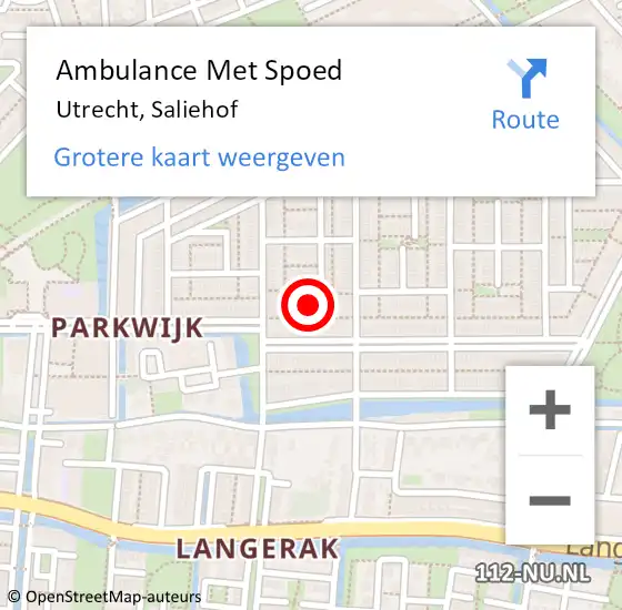 Locatie op kaart van de 112 melding: Ambulance Met Spoed Naar Utrecht, Saliehof op 20 april 2017 08:04