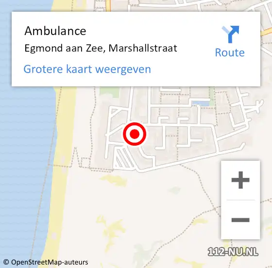 Locatie op kaart van de 112 melding: Ambulance Egmond aan Zee, Marshallstraat op 20 april 2017 10:05