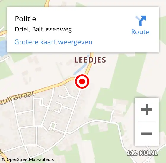 Locatie op kaart van de 112 melding: Politie Driel, Baltussenweg op 17 januari 2014 17:23