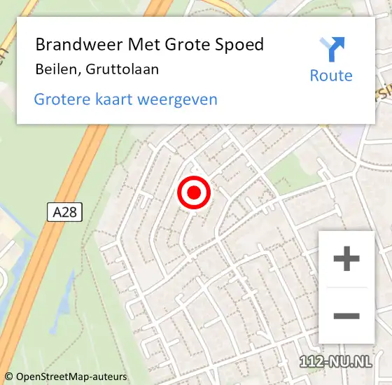 Locatie op kaart van de 112 melding: Brandweer Met Grote Spoed Naar Beilen, Gruttolaan op 20 april 2017 13:12