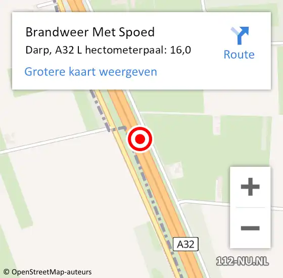 Locatie op kaart van de 112 melding: Brandweer Met Spoed Naar Darp, A32 L hectometerpaal: 17,7 op 20 april 2017 14:44