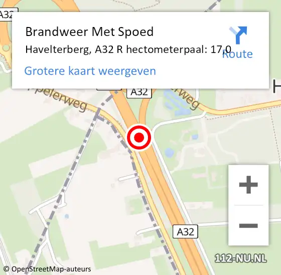 Locatie op kaart van de 112 melding: Brandweer Met Spoed Naar Havelterberg, A32 R hectometerpaal: 17,0 op 20 april 2017 14:48