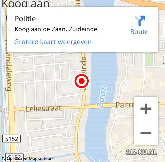 Locatie op kaart van de 112 melding: Politie Koog aan de Zaan, Zuideinde op 20 april 2017 14:54