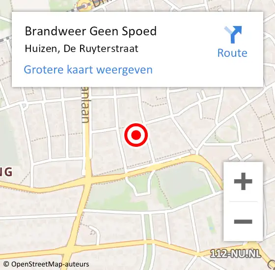 Locatie op kaart van de 112 melding: Brandweer Geen Spoed Naar Huizen, De Ruyterstraat op 20 april 2017 14:54