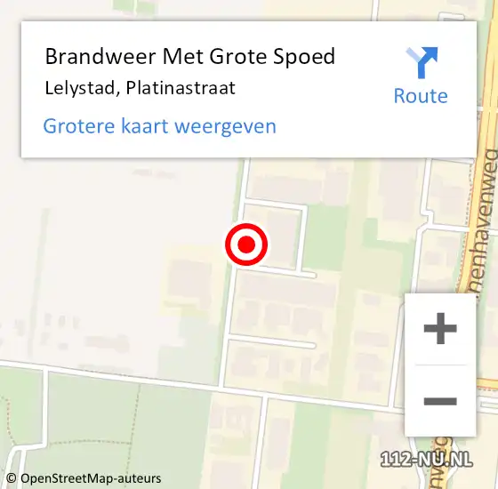 Locatie op kaart van de 112 melding: Brandweer Met Grote Spoed Naar Lelystad, Platinastraat op 20 april 2017 15:01