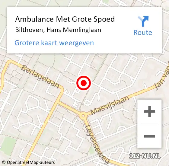 Locatie op kaart van de 112 melding: Ambulance Met Grote Spoed Naar Bilthoven, Hans Memlinglaan op 20 april 2017 15:39