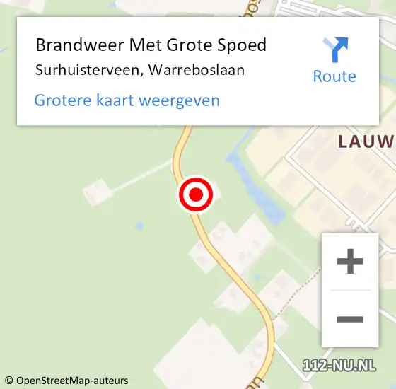 Locatie op kaart van de 112 melding: Brandweer Met Grote Spoed Naar Surhuisterveen, Warreboslaan op 20 april 2017 15:52