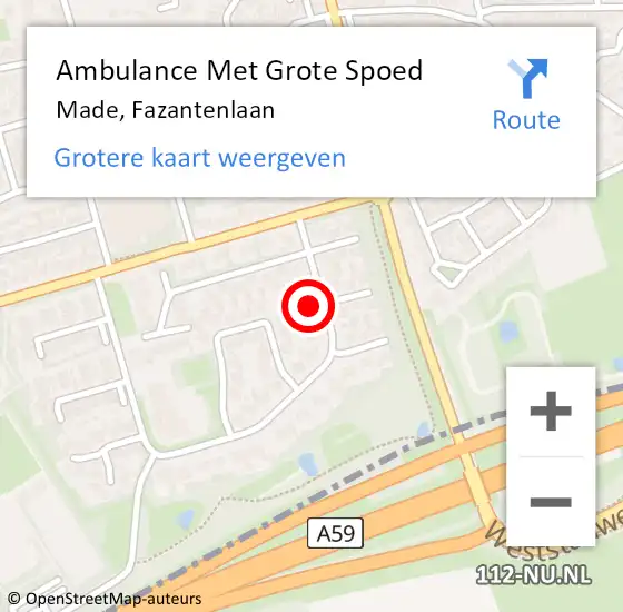 Locatie op kaart van de 112 melding: Ambulance Met Grote Spoed Naar Made, Fazantenlaan op 20 april 2017 16:06