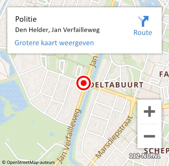 Locatie op kaart van de 112 melding: Politie Den Helder, Jan Verfailleweg op 20 april 2017 16:43