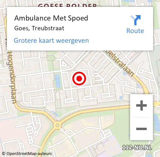 Locatie op kaart van de 112 melding: Ambulance Met Spoed Naar Goes, Treubstraat op 20 april 2017 18:04