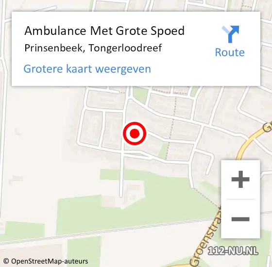 Locatie op kaart van de 112 melding: Ambulance Met Grote Spoed Naar Prinsenbeek, Tongerloodreef op 20 april 2017 19:18