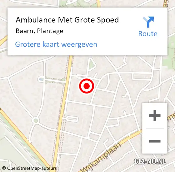 Locatie op kaart van de 112 melding: Ambulance Met Grote Spoed Naar Baarn, Plantage op 20 april 2017 20:02