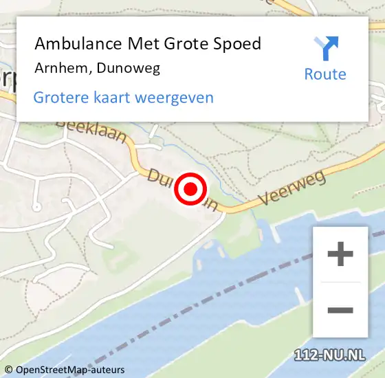 Locatie op kaart van de 112 melding: Ambulance Met Grote Spoed Naar Arnhem, Dunoweg op 20 april 2017 21:03