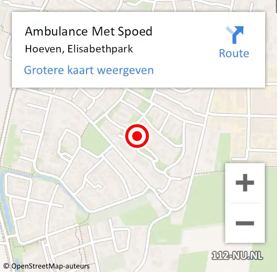 Locatie op kaart van de 112 melding: Ambulance Met Spoed Naar Hoeven, Elisabethpark op 20 april 2017 21:09