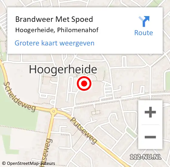 Locatie op kaart van de 112 melding: Brandweer Met Spoed Naar Hoogerheide, Philomenahof op 20 april 2017 21:58