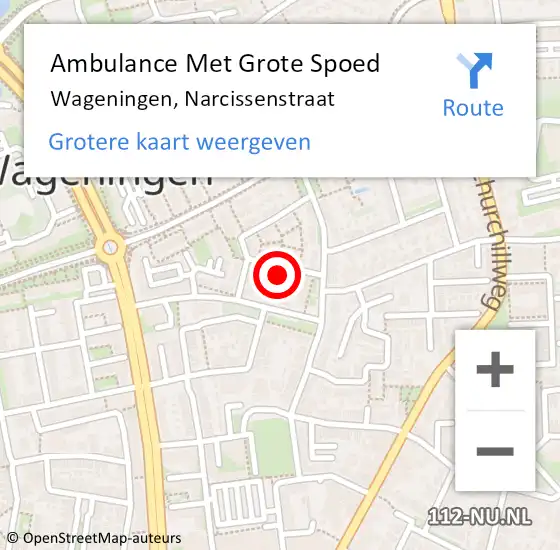 Locatie op kaart van de 112 melding: Ambulance Met Grote Spoed Naar Wageningen, Narcissenstraat op 20 april 2017 22:43