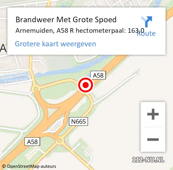 Locatie op kaart van de 112 melding: Brandweer Met Grote Spoed Naar Arnemuiden, A58 R hectometerpaal: 163,0 op 20 april 2017 22:45