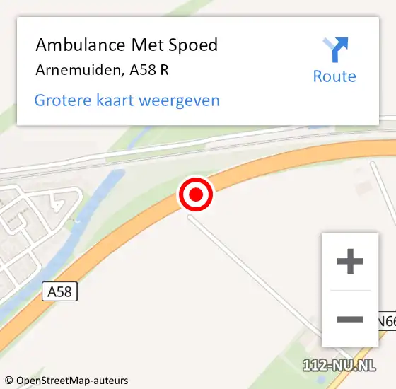 Locatie op kaart van de 112 melding: Ambulance Met Spoed Naar Arnemuiden, A58 R op 20 april 2017 22:47