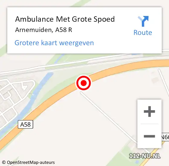 Locatie op kaart van de 112 melding: Ambulance Met Grote Spoed Naar Arnemuiden, A58 R op 20 april 2017 23:00