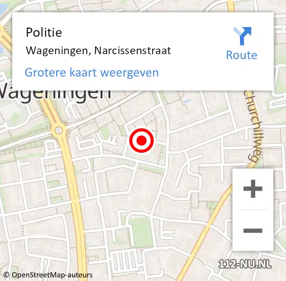 Locatie op kaart van de 112 melding: Politie Wageningen, Narcissenstraat op 20 april 2017 23:22