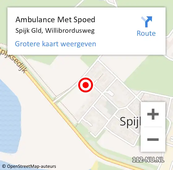 Locatie op kaart van de 112 melding: Ambulance Met Spoed Naar Spijk Gld, Willibrordusweg op 21 april 2017 01:03