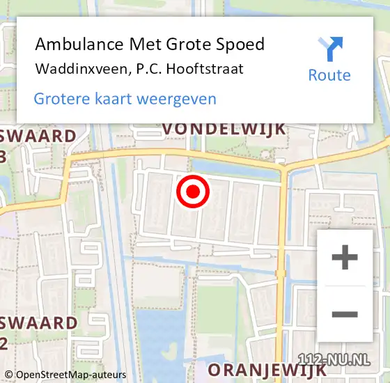 Locatie op kaart van de 112 melding: Ambulance Met Grote Spoed Naar Waddinxveen, P.C. Hooftstraat op 21 april 2017 10:51