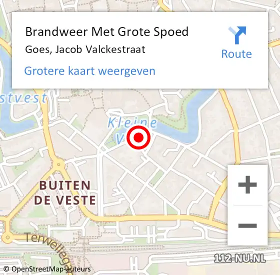 Locatie op kaart van de 112 melding: Brandweer Met Grote Spoed Naar Goes, Jacob Valckestraat op 21 april 2017 12:05