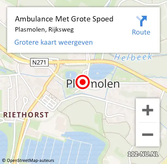 Locatie op kaart van de 112 melding: Ambulance Met Grote Spoed Naar Plasmolen, Rijksweg op 21 april 2017 12:22