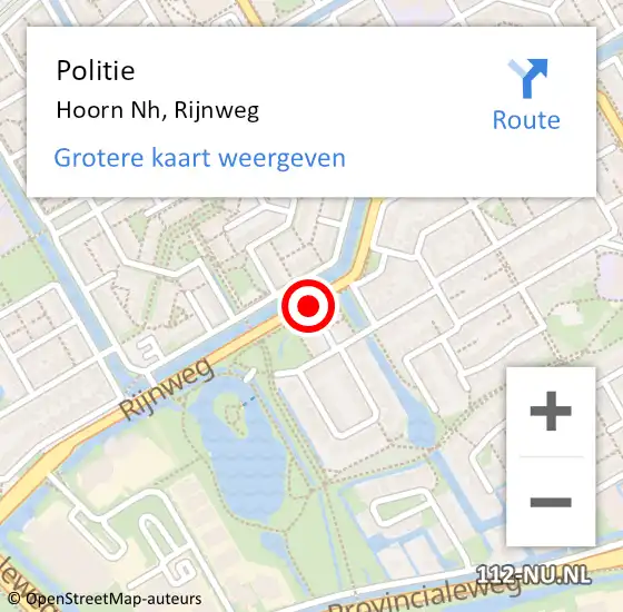 Locatie op kaart van de 112 melding: Politie Hoorn Nh, Rijnweg op 21 april 2017 12:54