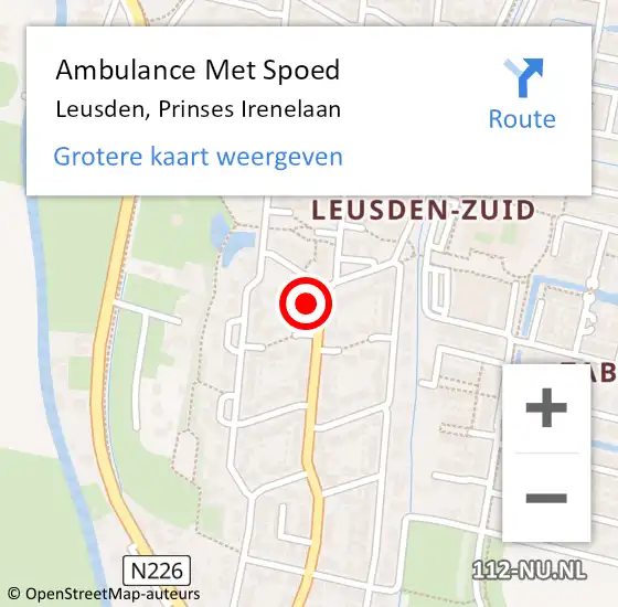 Locatie op kaart van de 112 melding: Ambulance Met Spoed Naar Leusden, Prinses Irenelaan op 21 april 2017 13:22