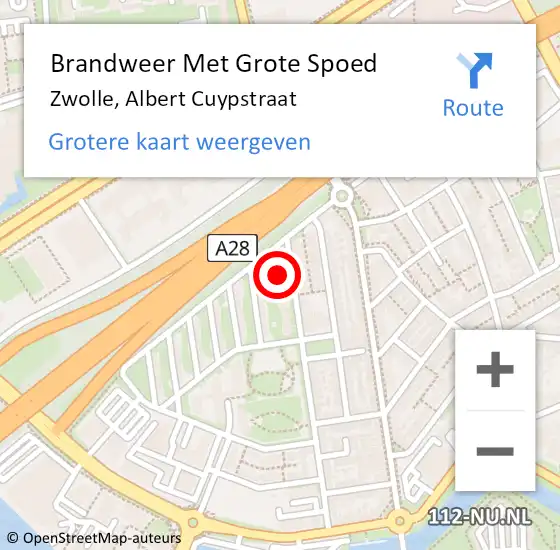 Locatie op kaart van de 112 melding: Brandweer Met Grote Spoed Naar Zwolle, Albert Cuypstraat op 21 april 2017 13:44