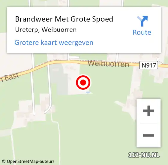 Locatie op kaart van de 112 melding: Brandweer Met Grote Spoed Naar Ureterp, Weibuorren op 21 april 2017 14:06