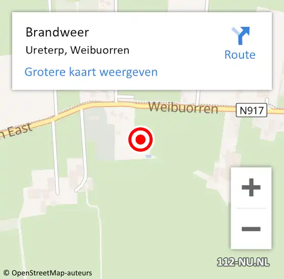 Locatie op kaart van de 112 melding: Brandweer Ureterp, Weibuorren op 21 april 2017 14:09