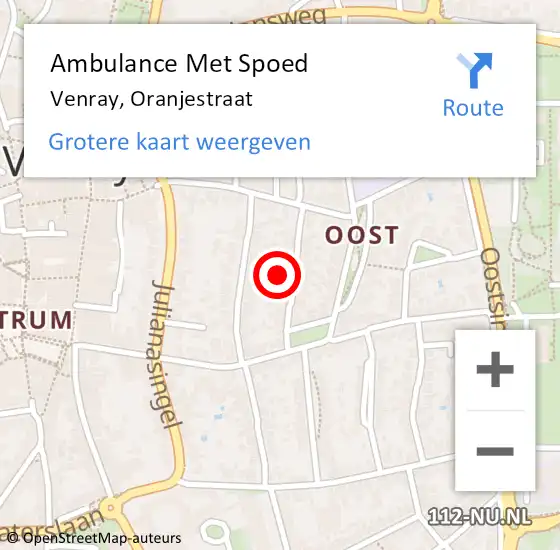 Locatie op kaart van de 112 melding: Ambulance Met Spoed Naar Venray, Oranjestraat op 21 april 2017 17:29