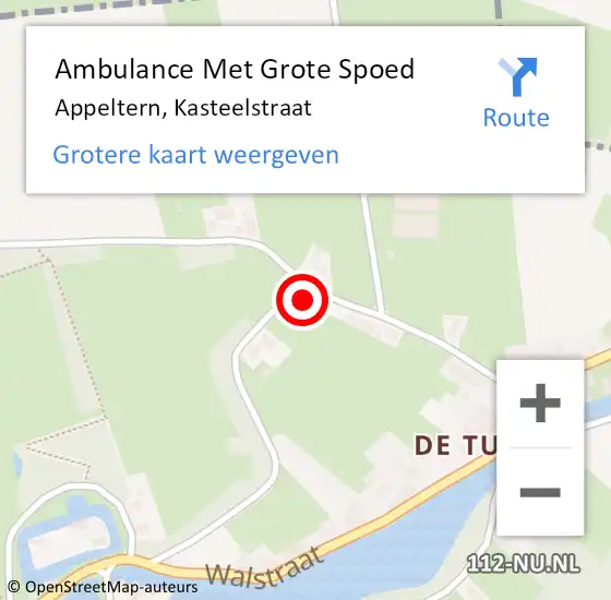 Locatie op kaart van de 112 melding: Ambulance Met Grote Spoed Naar Appeltern, Kasteelstraat op 21 april 2017 18:21