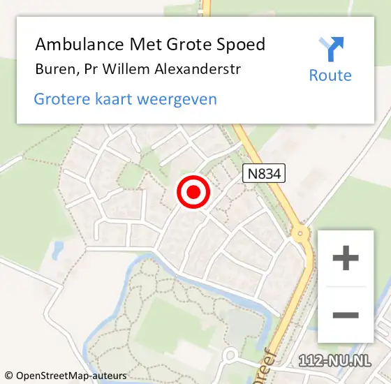 Locatie op kaart van de 112 melding: Ambulance Met Grote Spoed Naar Buren, Pr Willem Alexanderstr op 21 april 2017 18:23